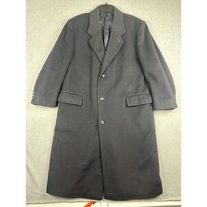 Tailors Row Overcoat Mens 42 Blue Pure Wool Long Single Breasted Cashmere Blend